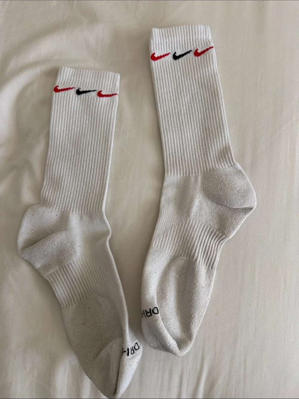 Nike White Crew Athletic Socks Trio with Multicolor Swoosh & Logo